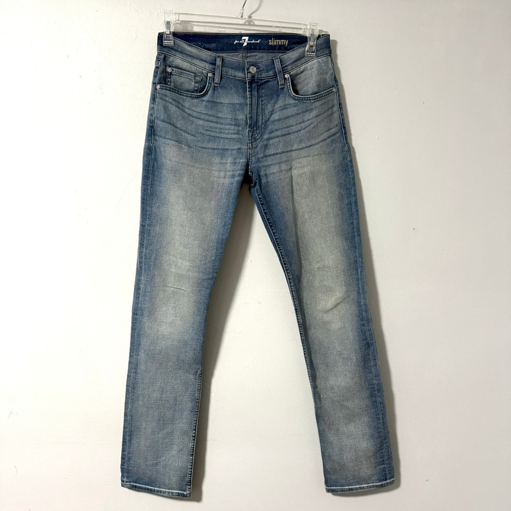 7 For All Mankind Slimmy Light Wash‎ Blue Slim Straight Jeans Mens Size 31x34.5